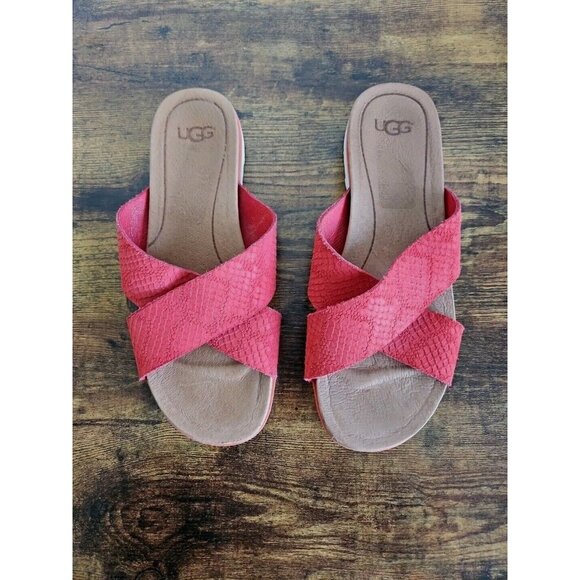 Womens UGG Kari slip on Sandles Slodes Sz 8 Orange Coral Color Comfort Barbie - Picture 1 of 9